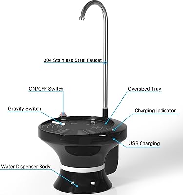 USB Rechargeable Automatic Water Dispenser Pump - For 1 To 5 Gallon Jugs, Hands-Free Electric Water Bottle Pump For Home, Office, Kitchen & Camping